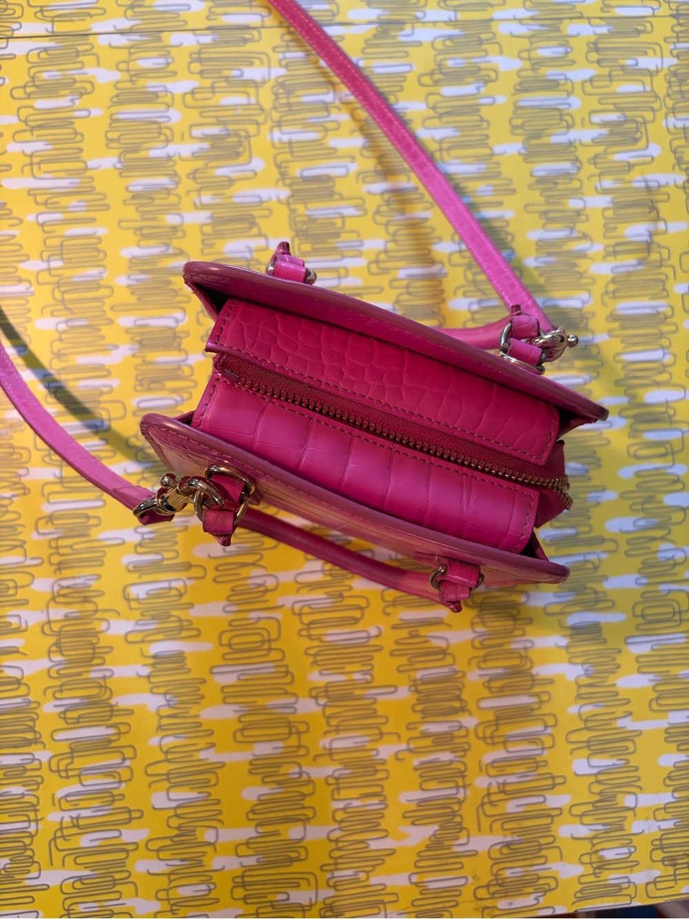 Poppy Lissiman Croc-Embossed Mini Top-Handle Bag in Hot Pink - Picture 3 of 6